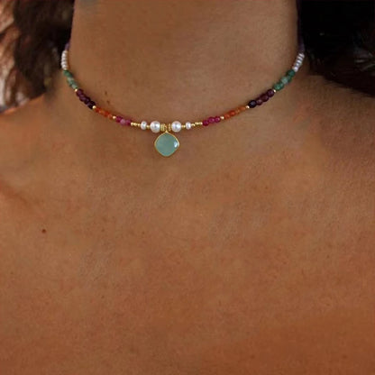 Bohemian Fashion Colorful Natural Stone Beaded Collar New Water Drop Pendant Jewelry Mother's Day Gift