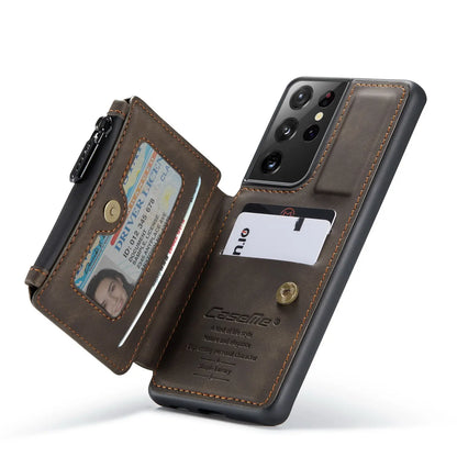 Samsung Galaxy S21 / S21+ / S21 Ultra Leather Wallet Case – Card Slots, Zipper Pocket & Kickstand
