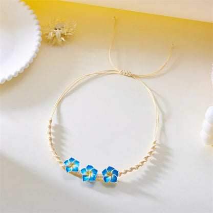Bohemian Polymer Clay Beads Flower Necklace for Women Handmade Woven Rope Chain Necklace Summer Beach Jewelry Y2K Accessories