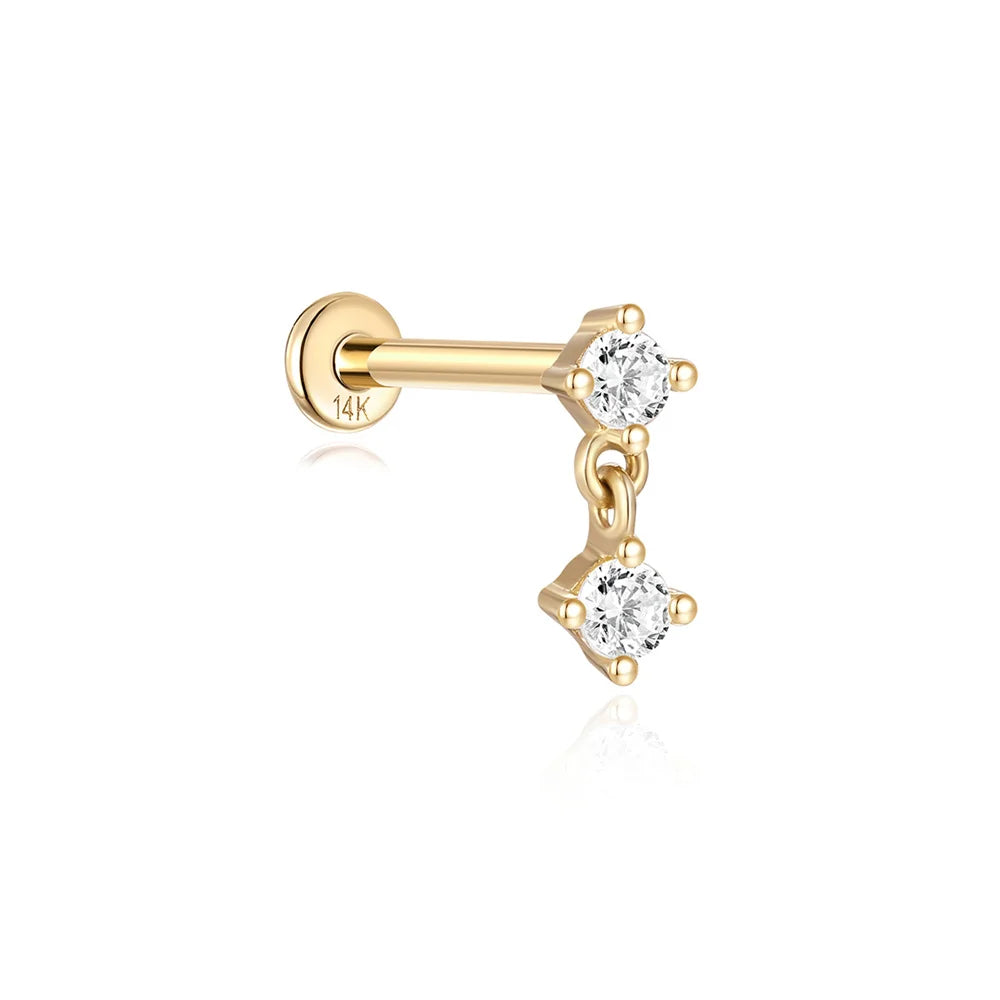 Aide Plata 100% Real 14K Solid Gold 5/6.5/8mm Length Stud Earring Simple Design Piercing Ear Bone Ear Studs DIY Vintage Jewelry