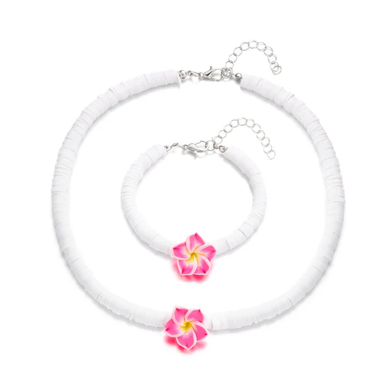 Bohemian Polymer Clay Beads Flower Necklace for Women Handmade Woven Rope Chain Necklace Summer Beach Jewelry Y2K Accessories