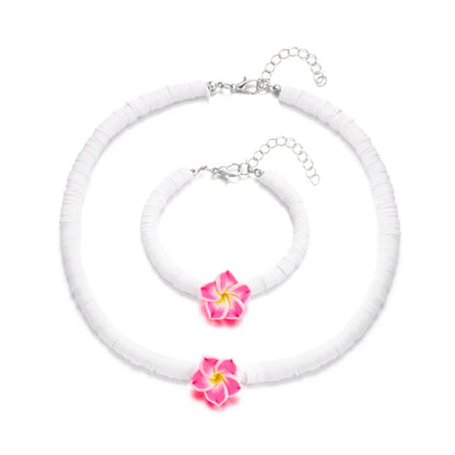 Bohemian Polymer Clay Beads Flower Necklace for Women Handmade Woven Rope Chain Necklace Summer Beach Jewelry Y2K Accessories