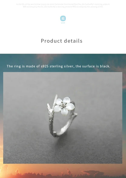 Thaya White Cherry Blossom Silver Rings s925 Silver Natural Pearl Shell Flower Rings for Women Elegant Ladies Jewelry For Couple