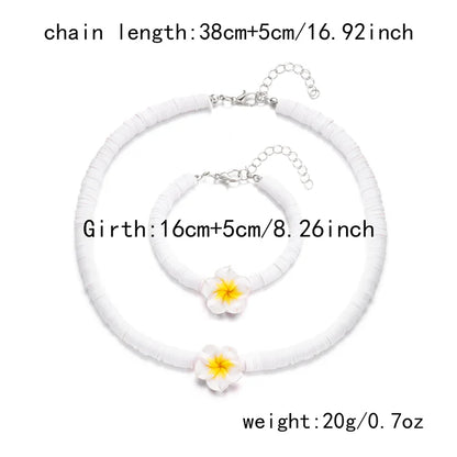 Bohemian Polymer Clay Beads Flower Necklace for Women Handmade Woven Rope Chain Necklace Summer Beach Jewelry Y2K Accessories