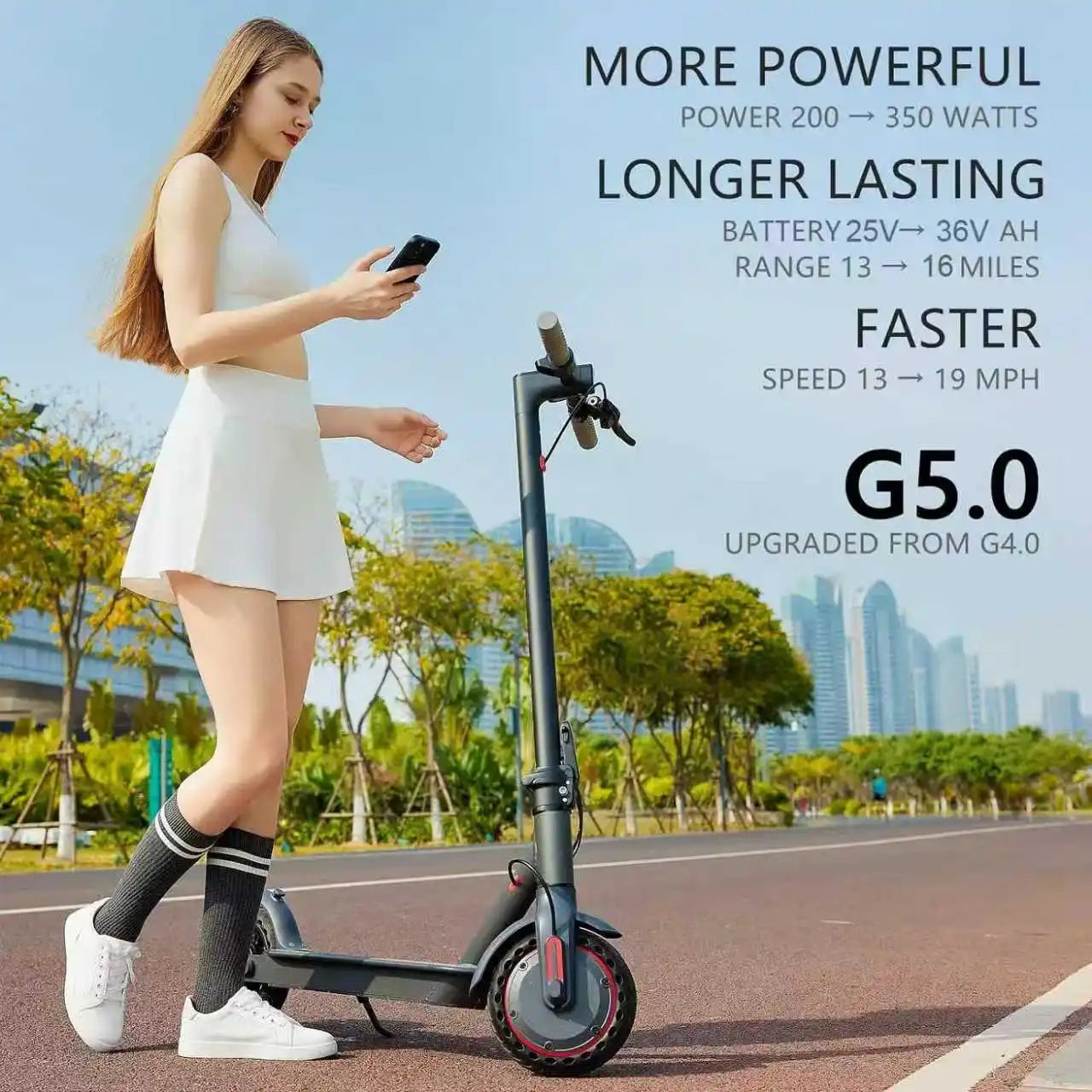 AOVOPRO G5.0 Foldable Electric Scooter – 350W Motor, 19 MPH, 16–21 Mile Range, 8.5" Tires