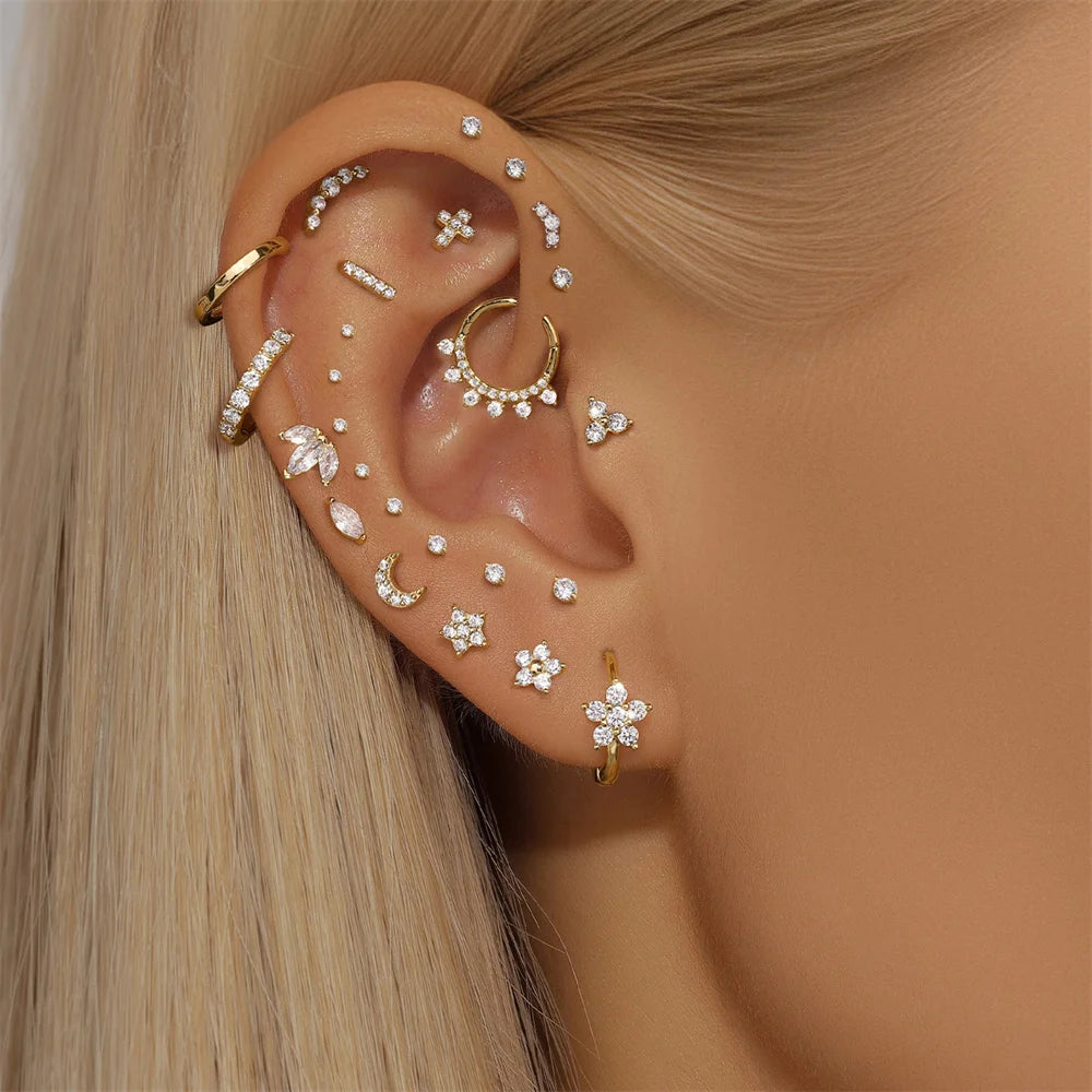 Aide Plata 100% Real 14K Solid Gold 5/6.5/8mm Length Stud Earring Simple Design Piercing Ear Bone Ear Studs DIY Vintage Jewelry