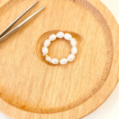 3-4mm Natural Freshwater Pearls Elastic Ring Mini Rice Shape Beads Silver Fashion Jewelry Hot Style for Women