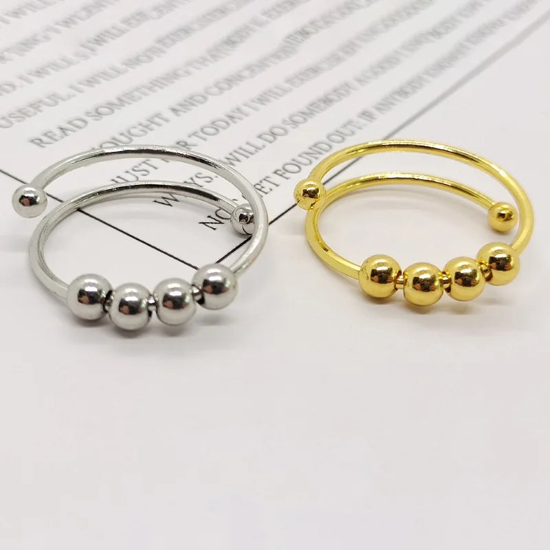 Stainless Steel rotating Bead Rings Anti Anxiety Ring Adjustable Rotary anti-stress rings For Women Men Fashion Jewelry Gift