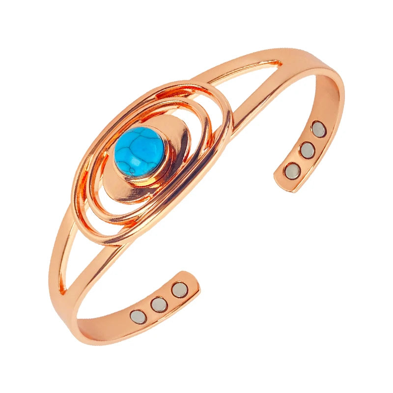 Pure Copper Magnetic Bracelet for Women, Turquoise Inlay, Adjustable Sizing, Perfect Mother's Day Christmas Gift Jewelry