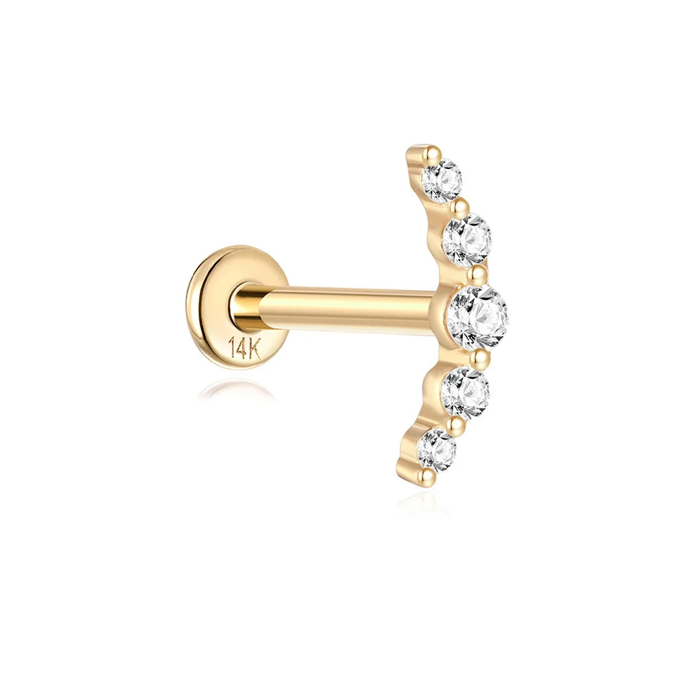 Aide Plata 100% Real 14K Solid Gold 5/6.5/8mm Length Stud Earring Simple Design Piercing Ear Bone Ear Studs DIY Vintage Jewelry