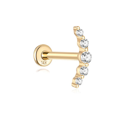 Aide Plata 100% Real 14K Solid Gold 5/6.5/8mm Length Stud Earring Simple Design Piercing Ear Bone Ear Studs DIY Vintage Jewelry
