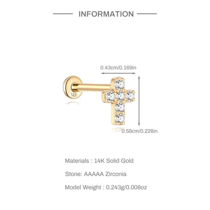 Aide Plata 100% Real 14K Solid Gold 5/6.5/8mm Length Stud Earring Simple Design Piercing Ear Bone Ear Studs DIY Vintage Jewelry