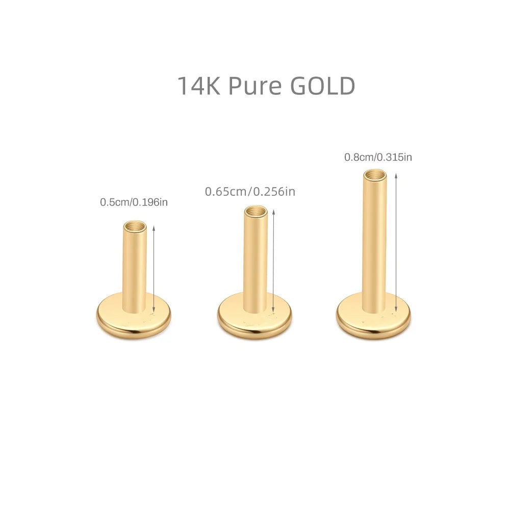 Aide Plata 100% Real 14K Solid Gold 5/6.5/8mm Length Stud Earring Simple Design Piercing Ear Bone Ear Studs DIY Vintage Jewelry