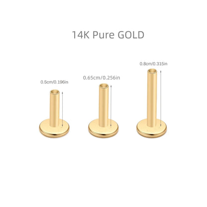Aide Plata 100% Real 14K Solid Gold 5/6.5/8mm Length Stud Earring Simple Design Piercing Ear Bone Ear Studs DIY Vintage Jewelry