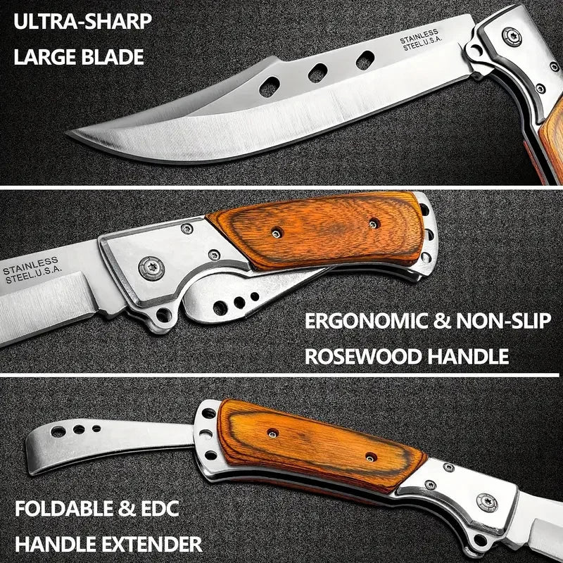 HOLYBLADE Tactical Folding Knife | Red Sandalwood Handle | 12.7" EDC Pocket Knife | Origin Zero