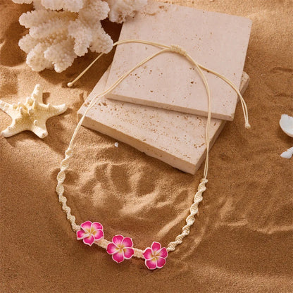 Bohemian Polymer Clay Beads Flower Necklace for Women Handmade Woven Rope Chain Necklace Summer Beach Jewelry Y2K Accessories