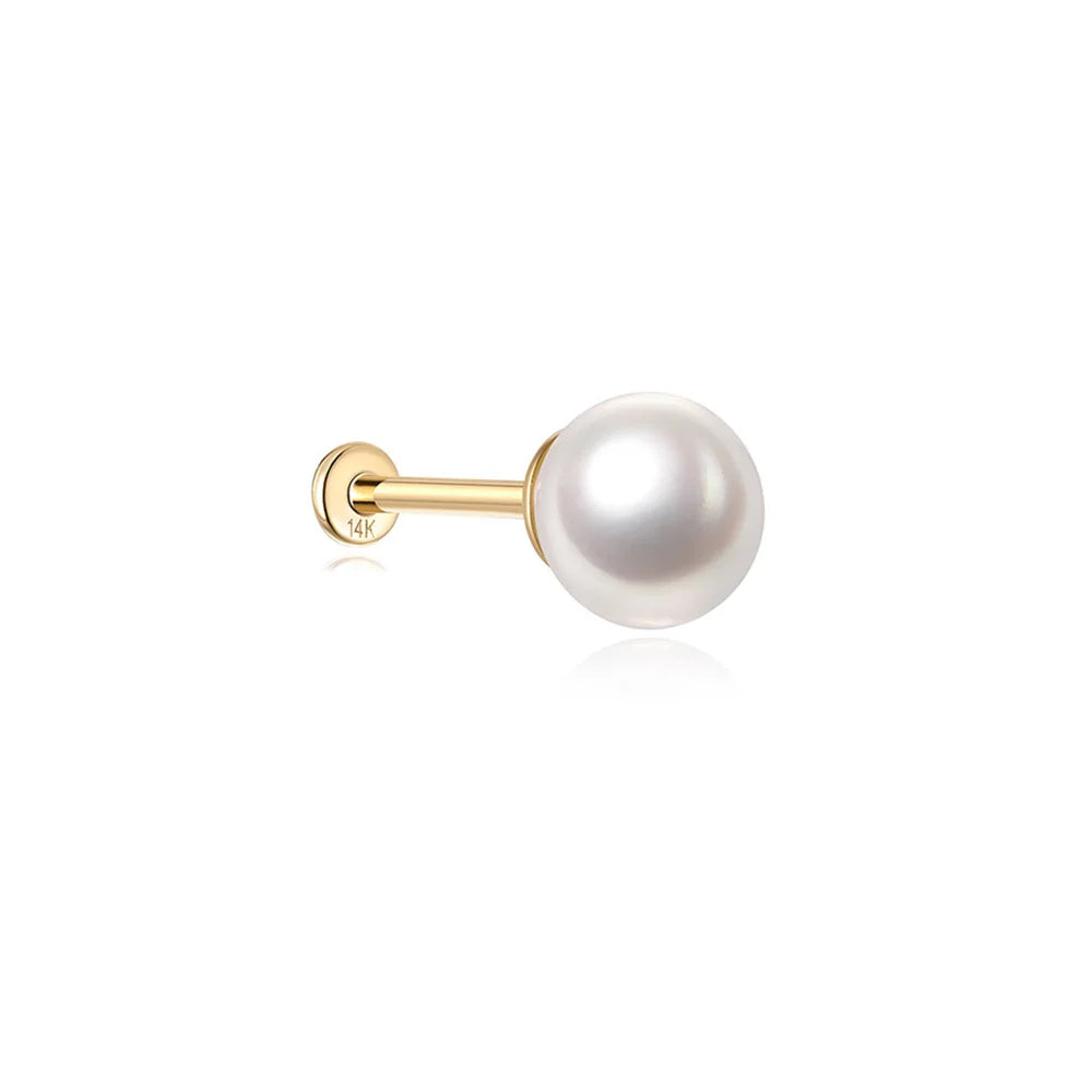 Aide Plata 100% Real 14K Solid Gold 5/6.5/8mm Length Stud Earring Simple Design Piercing Ear Bone Ear Studs DIY Vintage Jewelry
