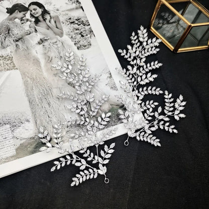 Luxury Bridal Tiara Wedding Hair Clips Jewelry Headpiece Accessories Zirconia Leaf Tiaras For Women Wedding Hair Piece Headdress