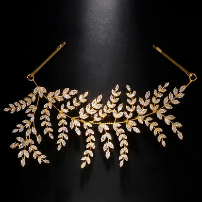 Luxury Bridal Tiara Wedding Hair Clips Jewelry Headpiece Accessories Zirconia Leaf Tiaras For Women Wedding Hair Piece Headdress