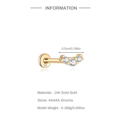 Aide Plata 100% Real 14K Solid Gold 5/6.5/8mm Length Stud Earring Simple Design Piercing Ear Bone Ear Studs DIY Vintage Jewelry