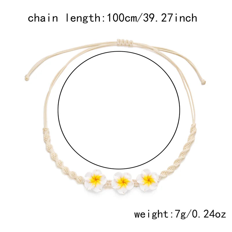 Bohemian Polymer Clay Beads Flower Necklace for Women Handmade Woven Rope Chain Necklace Summer Beach Jewelry Y2K Accessories