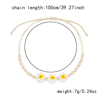 Bohemian Polymer Clay Beads Flower Necklace for Women Handmade Woven Rope Chain Necklace Summer Beach Jewelry Y2K Accessories