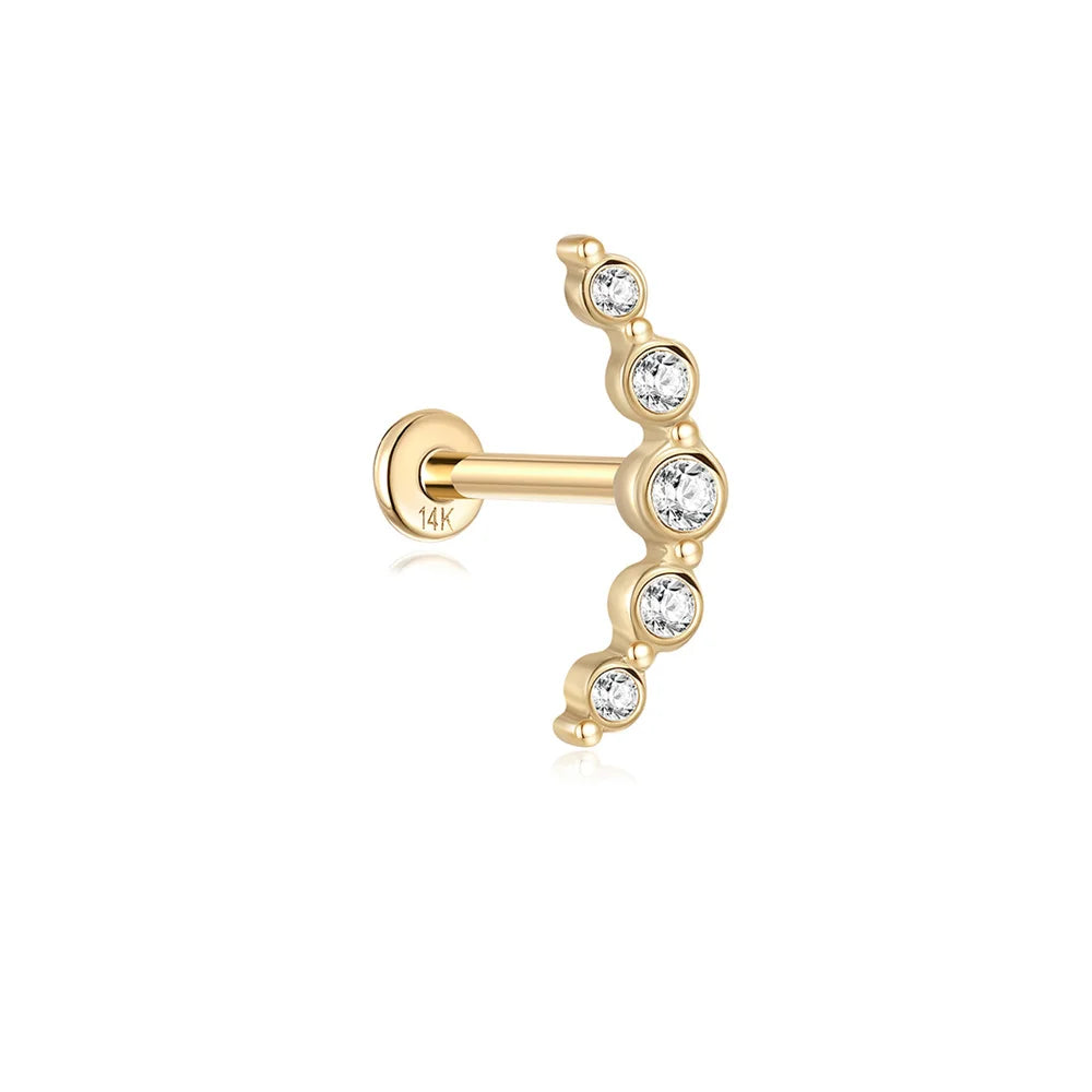 Aide Plata 100% Real 14K Solid Gold 5/6.5/8mm Length Stud Earring Simple Design Piercing Ear Bone Ear Studs DIY Vintage Jewelry