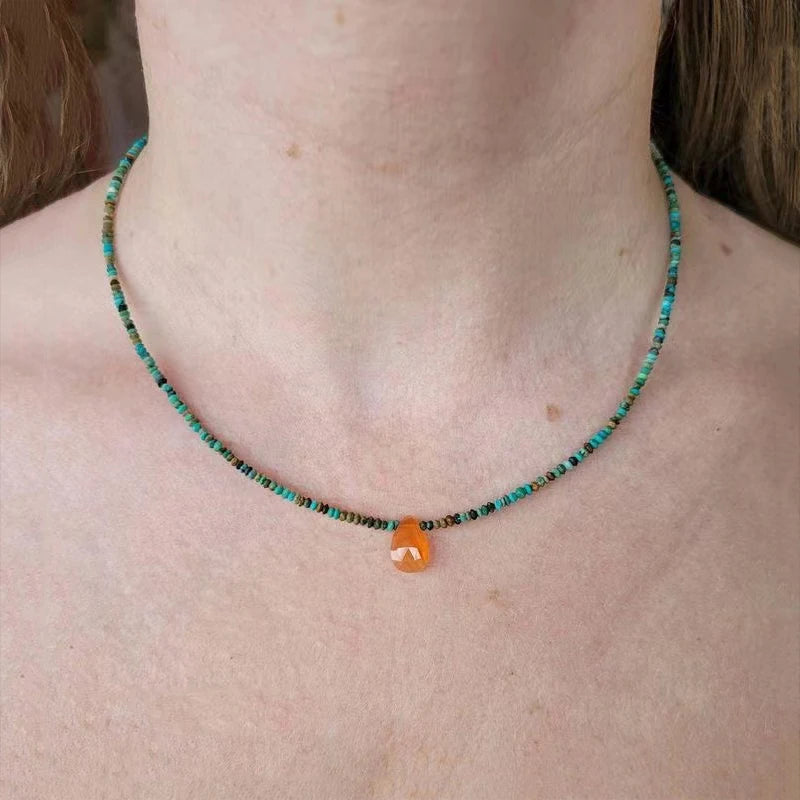 Bohemian Fashion Colorful Natural Stone Beaded Collar New Water Drop Pendant Jewelry Mother's Day Gift