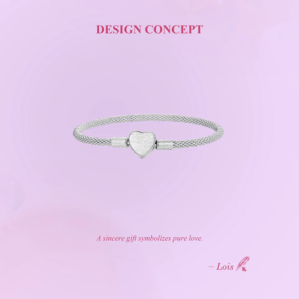 WOSTU 925 Sterling Silver Vintage Rose Flower Love Heart Bangle Bracelet Fit DIY Bracelets Women Valentine Mother's Day Gift