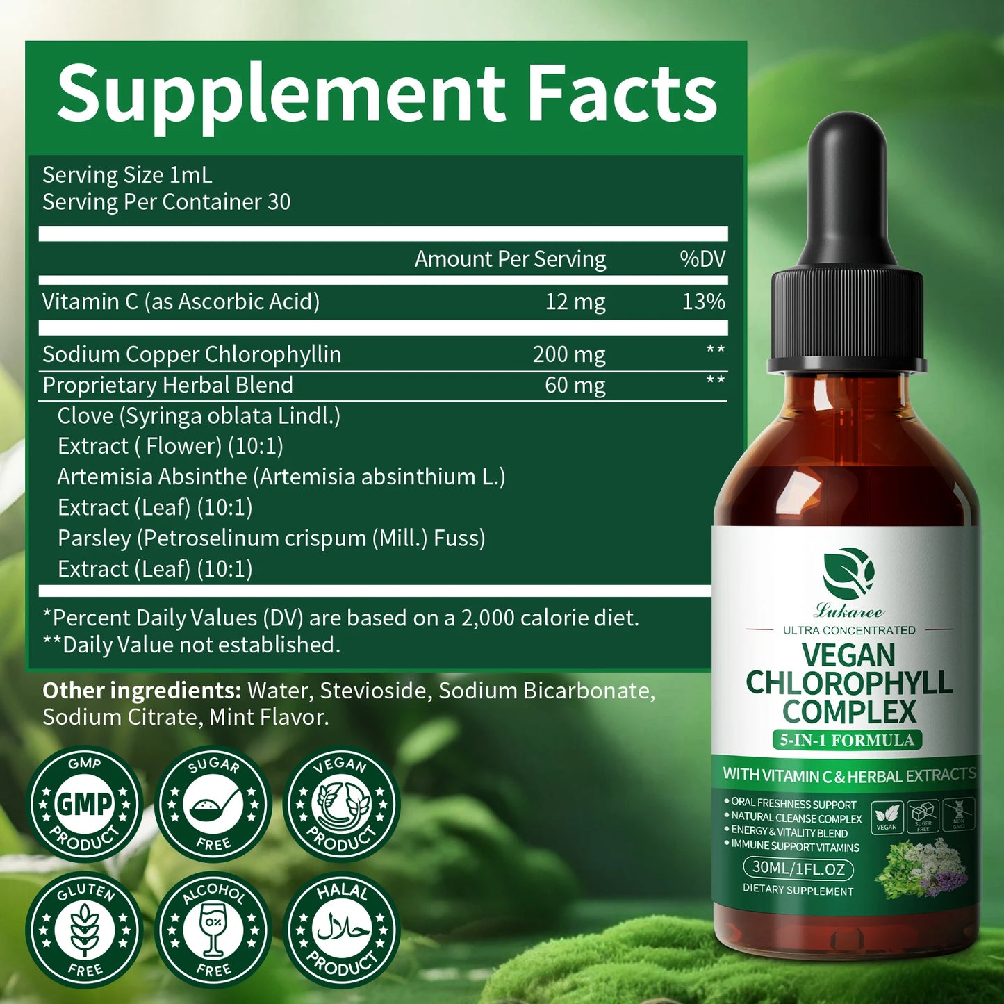 Chlorophyll Liquid Drops 30ml – Natural Internal Deodorant, Gut Health, Skin Clarity & Immune Support – Vegan, Sugar-Free