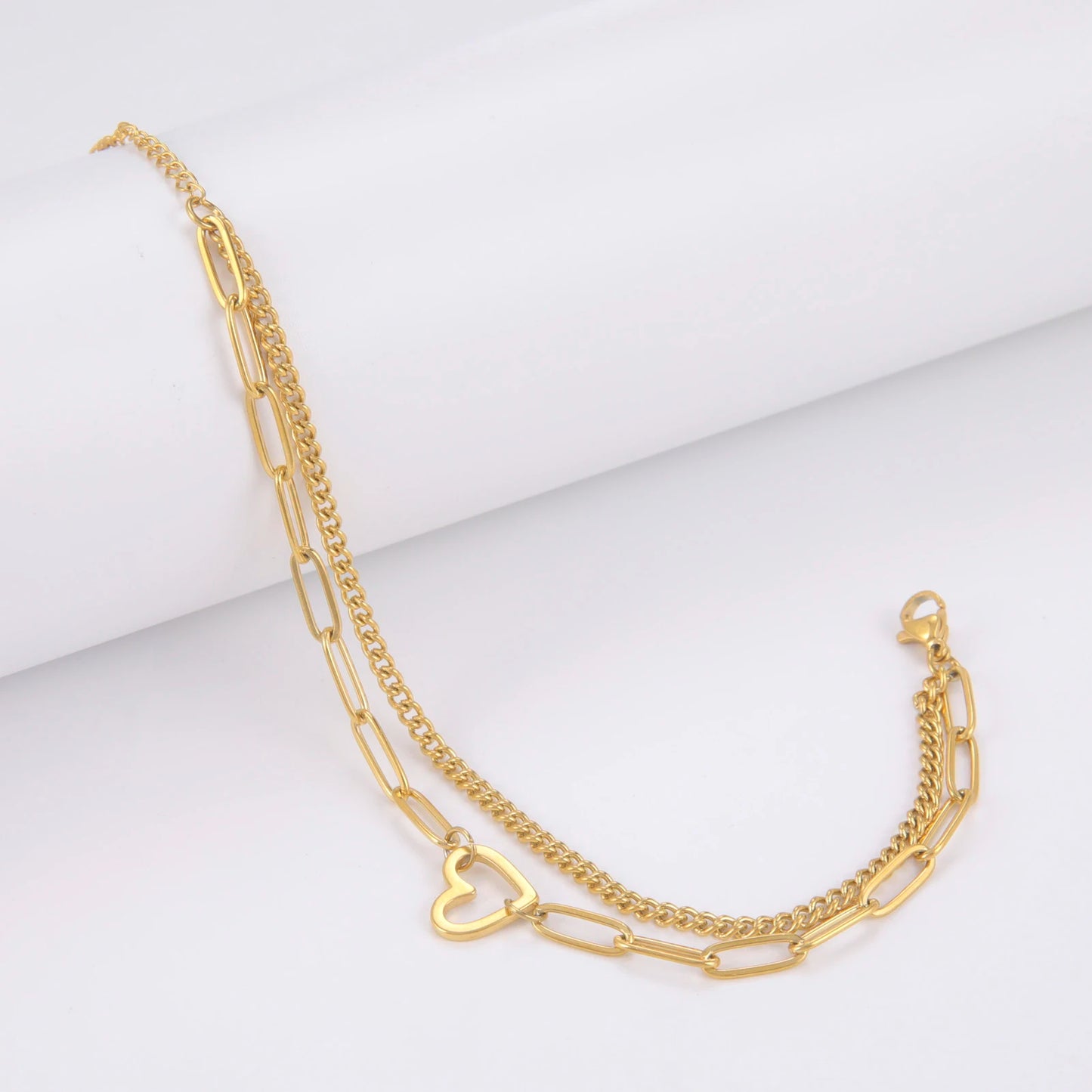 Skyrim Heart Charm Bracelet Women Stainless Steel Double Layer Paperclip Chain Bracelets Jewelry Valentine's Day Gift for Lover