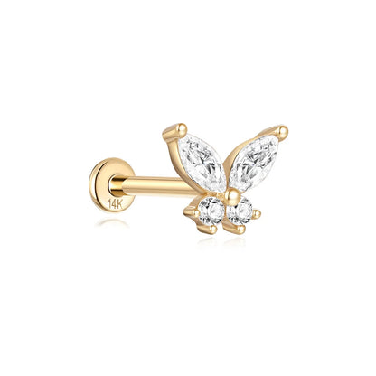 Aide Plata 100% Real 14K Solid Gold 5/6.5/8mm Length Stud Earring Simple Design Piercing Ear Bone Ear Studs DIY Vintage Jewelry
