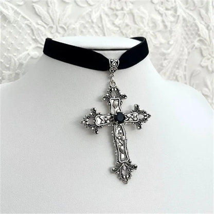 Limited Black Velvet Cross Bead Necklace for Women, Gothic Choker, Grunge, Gorgeous Jewelry, Punk Gift, Statement Goth, New