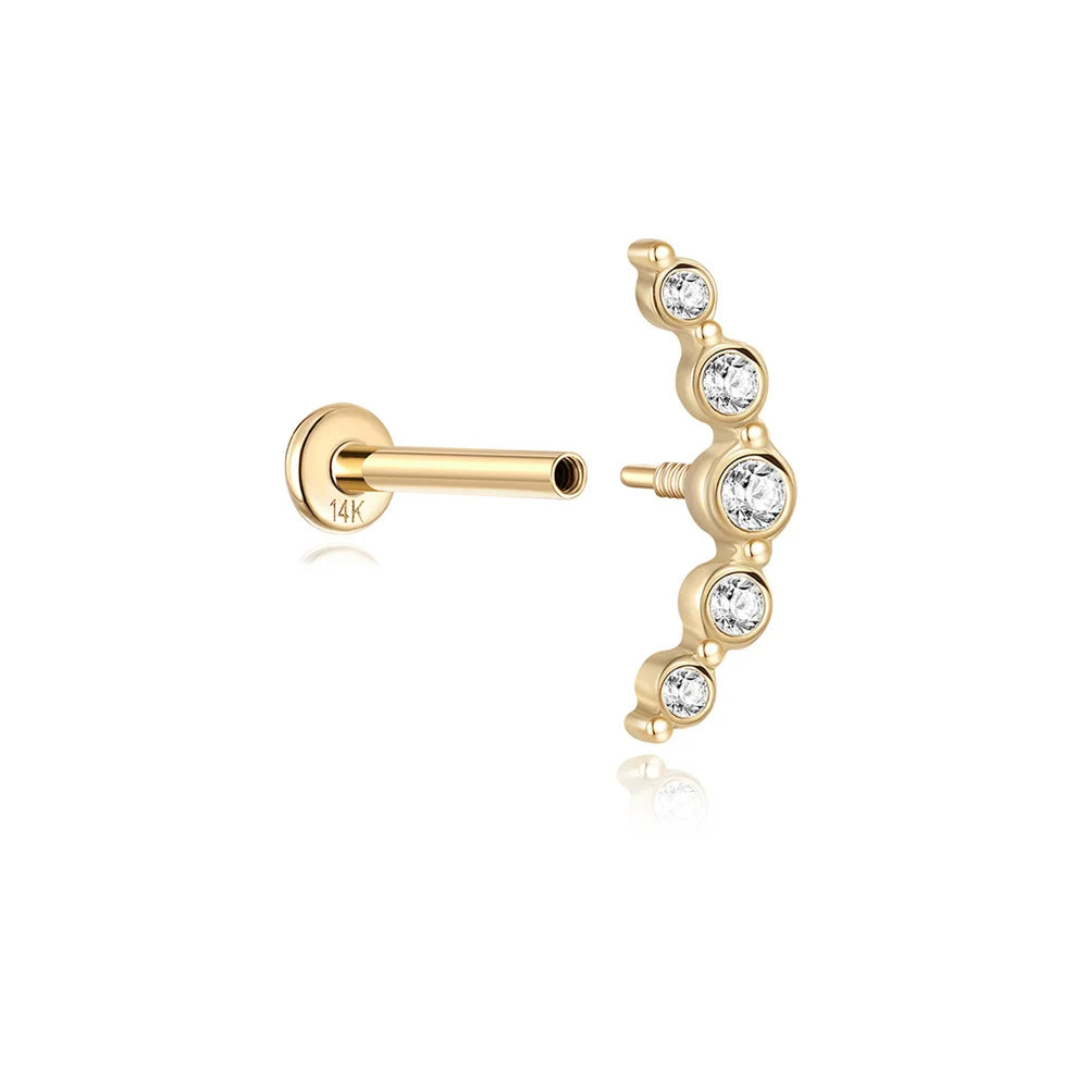 Aide Plata 100% Real 14K Solid Gold 5/6.5/8mm Length Stud Earring Simple Design Piercing Ear Bone Ear Studs DIY Vintage Jewelry