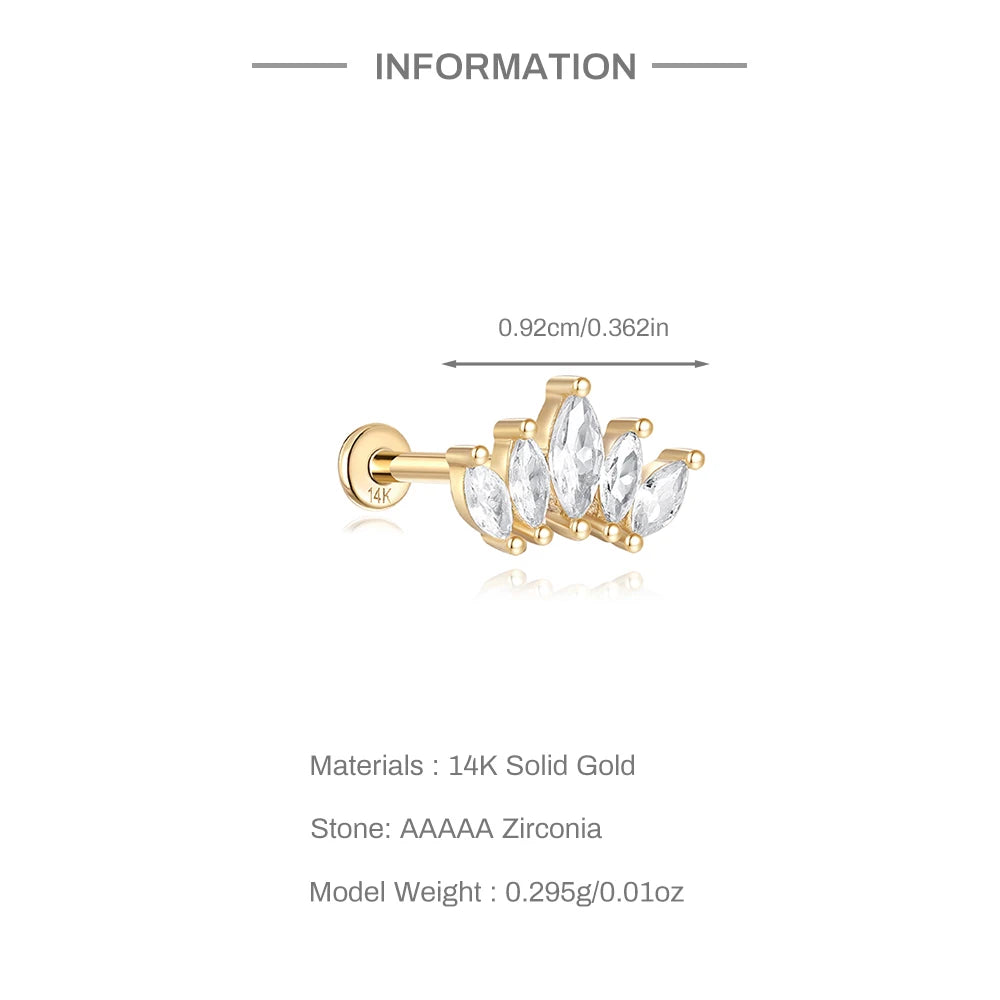 Aide Plata 100% Real 14K Solid Gold 5/6.5/8mm Length Stud Earring Simple Design Piercing Ear Bone Ear Studs DIY Vintage Jewelry