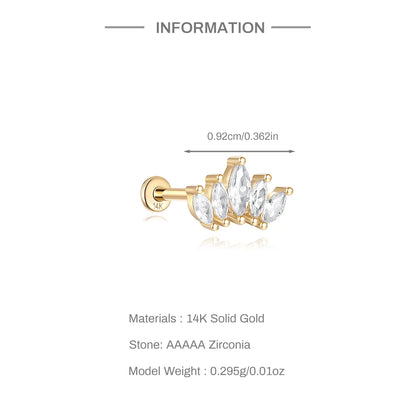 Aide Plata 100% Real 14K Solid Gold 5/6.5/8mm Length Stud Earring Simple Design Piercing Ear Bone Ear Studs DIY Vintage Jewelry