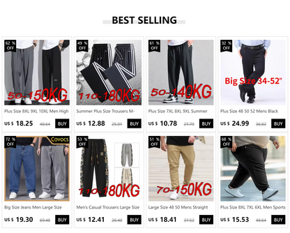 Men’s Ice Silk Jogger Pants – Lightweight Casual Sweatpants with Drawstring – Plus Size M–8XL, Loose Fit for Sports, Fitness & Everyday Wear