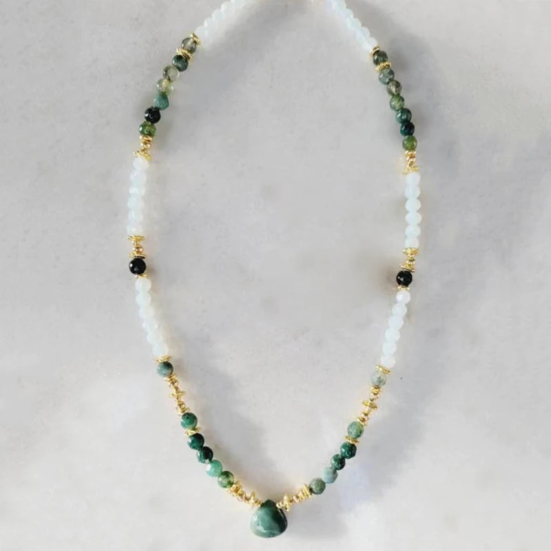 Bohemian Fashion Colorful Natural Stone Beaded Collar New Water Drop Pendant Jewelry Mother's Day Gift