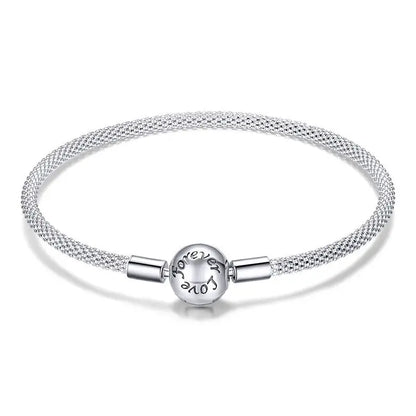 WOSTU 925 Sterling Silver Vintage Rose Flower Love Heart Bangle Bracelet Fit DIY Bracelets Women Valentine Mother's Day Gift