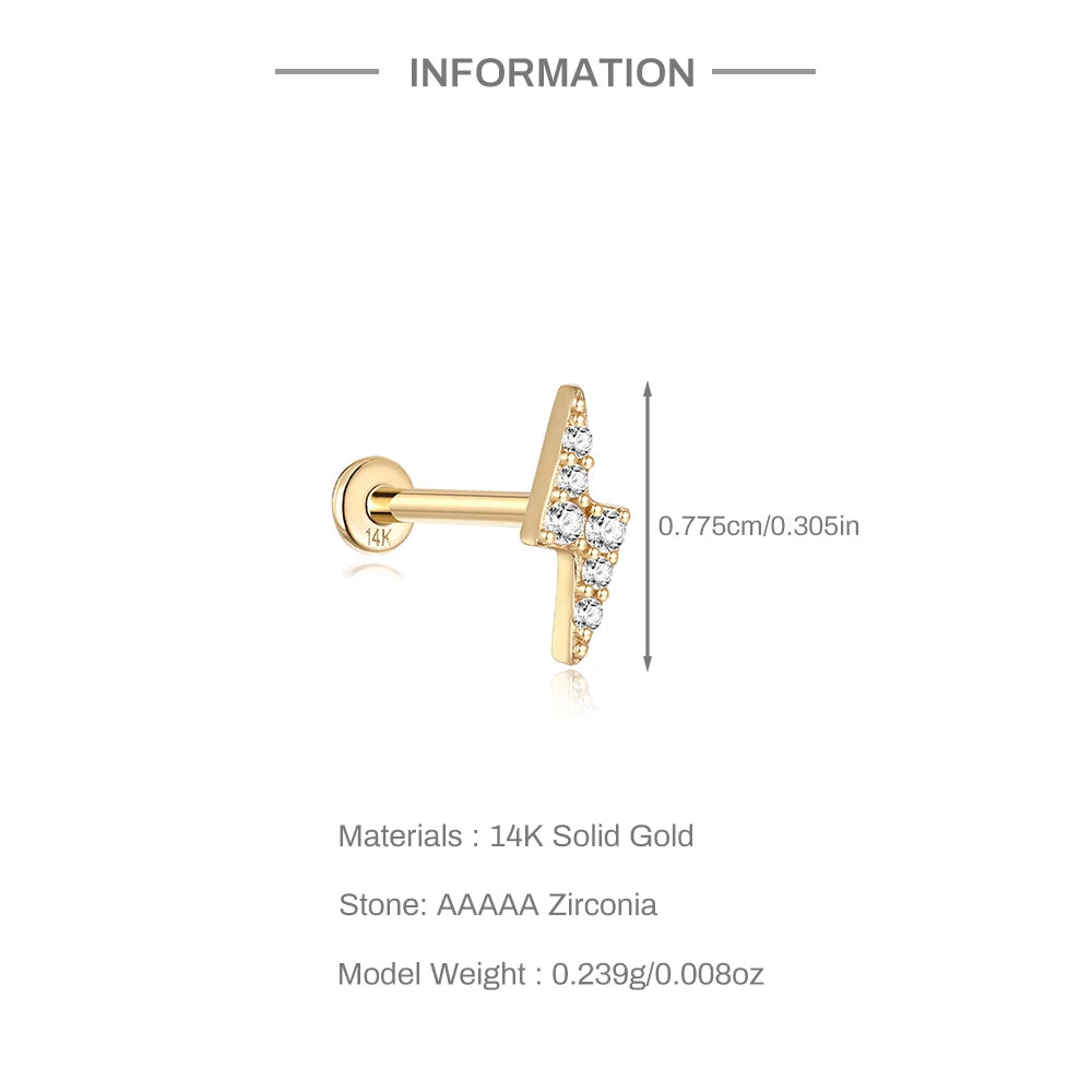 Aide Plata 100% Real 14K Solid Gold 5/6.5/8mm Length Stud Earring Simple Design Piercing Ear Bone Ear Studs DIY Vintage Jewelry