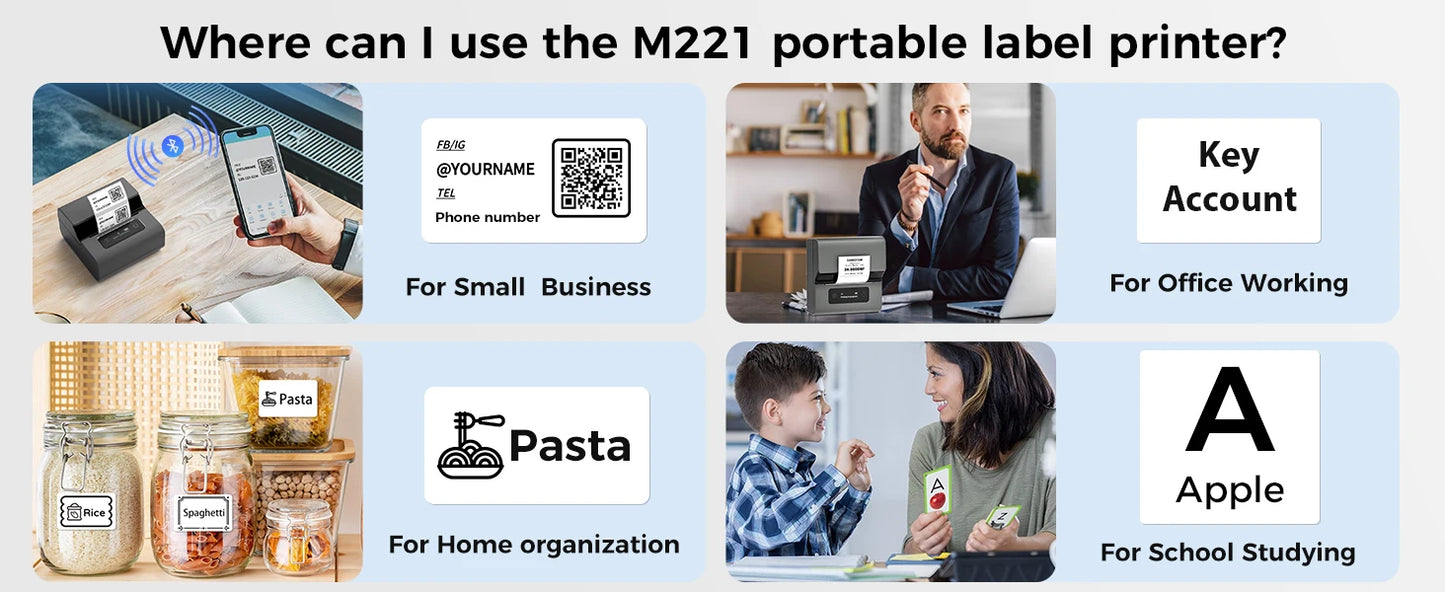 Phomemo Label and Upgrade Portable Label Maker M221 Barcode Label Printer Bluetooth Thermal Inkless Label Maker Support Phone&PC
