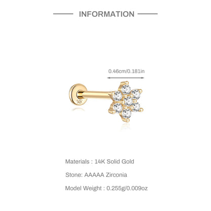 Aide Plata 100% Real 14K Solid Gold 5/6.5/8mm Length Stud Earring Simple Design Piercing Ear Bone Ear Studs DIY Vintage Jewelry