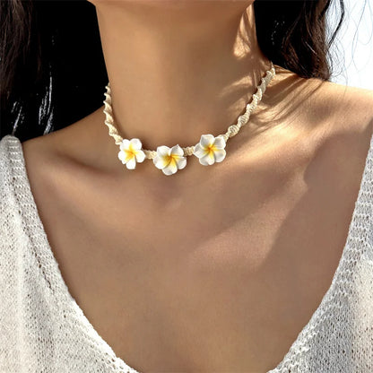 Bohemian Polymer Clay Beads Flower Necklace for Women Handmade Woven Rope Chain Necklace Summer Beach Jewelry Y2K Accessories