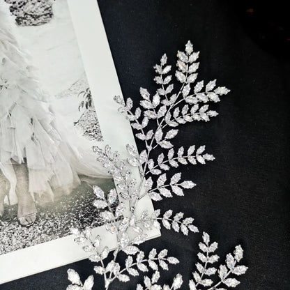 Luxury Bridal Tiara Wedding Hair Clips Jewelry Headpiece Accessories Zirconia Leaf Tiaras For Women Wedding Hair Piece Headdress