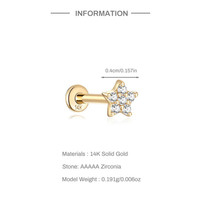 Aide Plata 100% Real 14K Solid Gold 5/6.5/8mm Length Stud Earring Simple Design Piercing Ear Bone Ear Studs DIY Vintage Jewelry