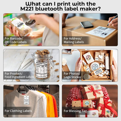 Phomemo Label and Upgrade Portable Label Maker M221 Barcode Label Printer Bluetooth Thermal Inkless Label Maker Support Phone&PC