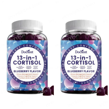 Cortisol Gummies 13-in-1 with Vitamin B6 & B12 – Stress Relief, Focus & Cortisol Detox Support – Vegan, Sugar-Free