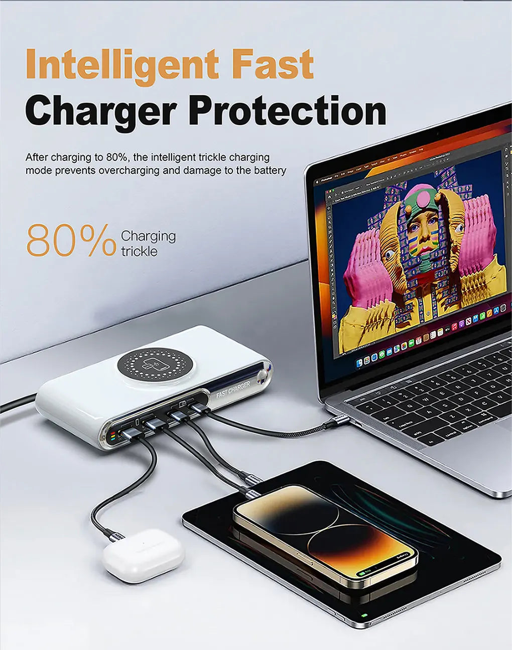72W 4-Port Wireless Charger | PD+QC Fast Charge for iPhone, MacBook & More | Origin Zero