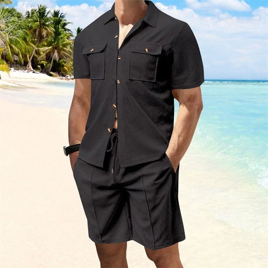 Men's 2-Piece Summer Beach Set | Short Sleeve Button-Up & Shorts