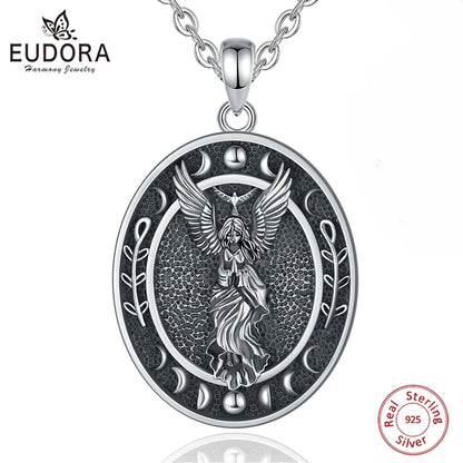 Eudora 925 Sterling Silver Lilith Goddess Sigil Necklace for Women Man Vintage Moon Phase Amulet Pendant Personality Jewelry Gif